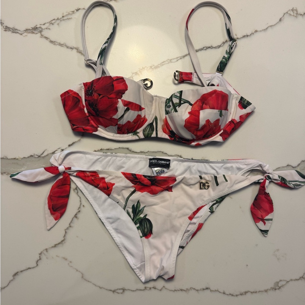 Dolce & Gabbana Red Floral Bikini